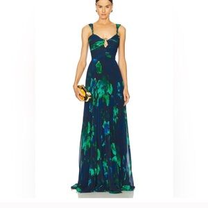 AMUR Navy and Green Floral Maxi Dress